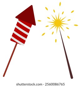 Firework and firecracker flat icon isolated on white background.