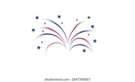 Fuegos artificiales Cuatro de julio, ilustración aislada en color