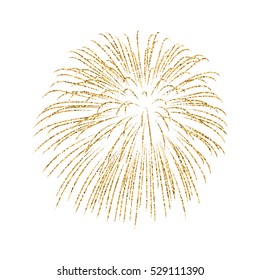 Firework gold isolated. Beautiful golden firework on white background. Bright decoration for Christmas card, Happy New Year celebration, anniversary, festival. Flat design Vector illustration