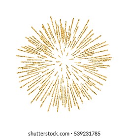 Firework gold isolated. Beautiful golden firework on white background. Bright decoration for Christmas card, Happy New Year celebration, anniversary, festival. Flat design Vector illustration