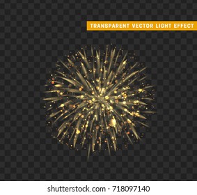 Firework gold isolated. Xmas decoration. Holiday design element. Bright realistic golden firework with transparent background effect.