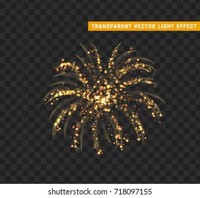 Firework gold isolated. Xmas decoration. Holiday design element. Bright realistic golden firework with transparent background effect.