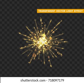 Firework gold isolated. Xmas decoration. Holiday design element. Bright realistic golden firework with transparent background effect.