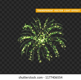 Firework green isolated. Xmas decoration. Holiday design element. Bright realistic firework with transparent background effect.