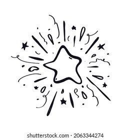 Firework hand drawn bang Star logo icon sign Sparkle splash ink sketch Decorative element Festive doodle design Cartoon children's style Fashion print clothes apparel greeting invitation card cover ad