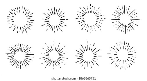 Firework hand drawn icons set. Sun rays images. Vector.	