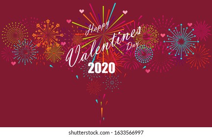 Firework happy new year festive background, Valentine's day 2020 hearts. on Firework background  vector design