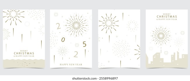 firework happy new year with gold outline on white background.Editable vector illustration for vertical design