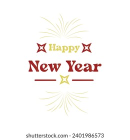 Fuegos artificiales y feliz vector de iconos de año nuevo. Feliz año nuevo con letras y rayos. Felices símbolos de año nuevo.