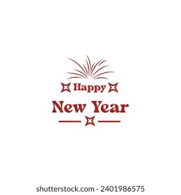 Firework and happy new year icon vector. Happy new year  lettering and rays. Happy new year symbols.