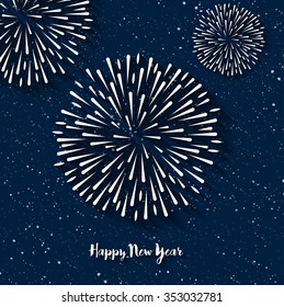 Firework with Happy New Year Lettering. Vector Illustration