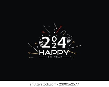 Firework Happy New Year Line Art, 2024 Happy New Year Holidays, New Year Design, Happy New Year 2024, Holiday 2024, Congratulation 2024, Unique Holiday Design For You