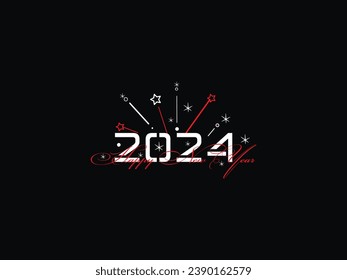 Firework Happy New Year Line Art, 2024 Happy New Year Holidays, New Year Design, Happy New Year 2024, Holiday 2024, Congratulation 2024, Unique Holiday Design For You