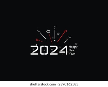 Firework Happy New Year Line Art, 2024 Happy New Year Holidays, New Year Design, Happy New Year 2024, Holiday 2024, Congratulation 2024, Unique Holiday Design For You