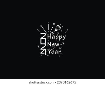 Firework Happy New Year Line Art, 2024 Happy New Year Holidays, New Year Design, Happy New Year 2024, Holiday 2024, Congratulation 2024, Unique Holiday Design For You