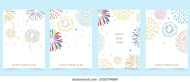 Fuegos artificiales feliz año nuevo sobre fondo blanco. Ilustración vectorial editable para el diseño de Vertical