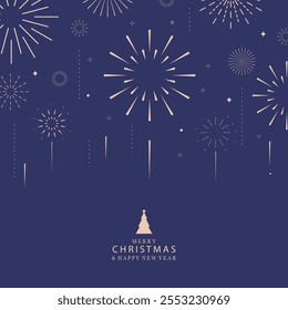 firework happy new year on night background.Editable vector illustration for square design