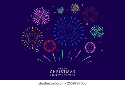 firework happy new year on night background.Editable vector illustration for horizontal design