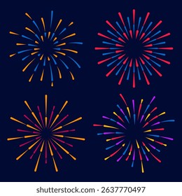Firework icon with celebration background vector star sparkle night festive design joy red blue white explosion fun carnival party anniversary backdrop cheerful group