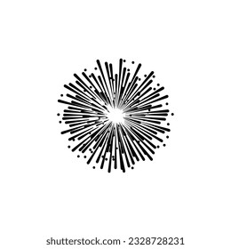Icono de fuegos artificiales, ilustración de logotipo, fuegos artificiales con estrellas y chispas aisladas en fondo blanco, 