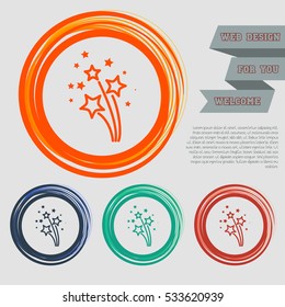 firework icon on the red, blue, green, orange buttons for your website and design with space text. Vector illustration
