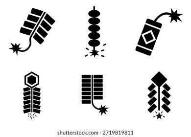 Feuerwerk Icon Set Schwarz Silhouette Sortiert Pyrotechnische Explosive Formen