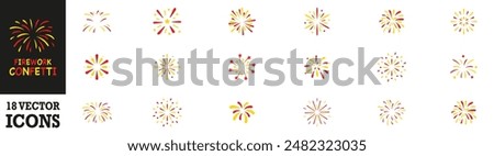 Firework Icon Set. Confetti Icon Set. Fireworks icon collection. Set of firework, firecracker, confetti icons. Fireworks, sparkler, salute, petard, firecracker icons. Celebration and holiday icons.