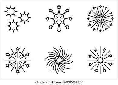 conjunto de iconos de fuegos artificiales, diseño Plantilla de logotipo en fondo blanco.
