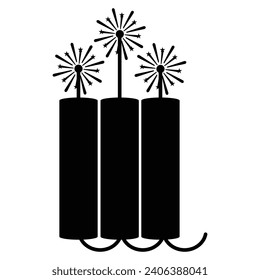 Firework icon set. Firecracker, petard and stars. Happy New year, Holiday and party firework icons collection. Black silhouette isolated on white background. Vector illustration