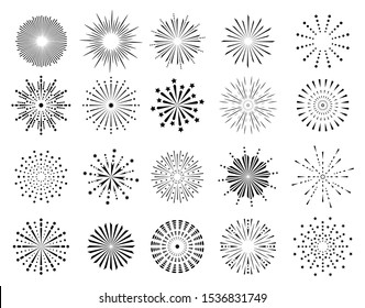 Firework  icon set. Happy New year, Holiday and party firework icons collection. Black silhouette isolated on white background. Vector illustration
