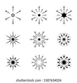 firework icon set with line art style, happy new year firework
