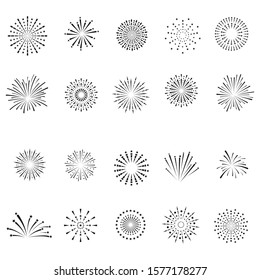 Firework Icon Set. Petard, Stars, Festival And Event, Celebrate And Party,  Happy New Year Firework, Vector Illustration