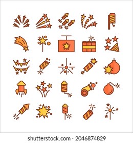Firework icon set vector flat line for website, mobile app, presentation, social media. Suitable for user interface and user experience.