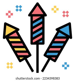  Icono de fuegos artificiales Ilustración, celebración, destello, fiesta feliz año nuevo