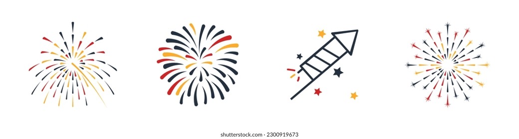 Firework Icons For Festival, Event, Celebration And Party - Colorful Vector Illustrations Isolated On White Background