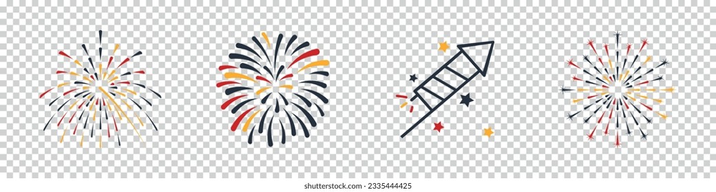 Firework Icons For Festival, Event, Celebration And Party - Colorful Vector Illustrations Isolated On Transparent Background