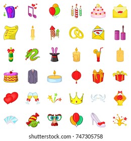 Firework icons set. Cartoon style of 36 firework vector icons for web isolated on white background