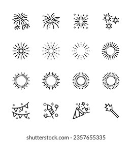 iconos de fuegos artificiales configurados. para fiesta , año de la ney, festivo, aislado en blanco. ilustración vectorial