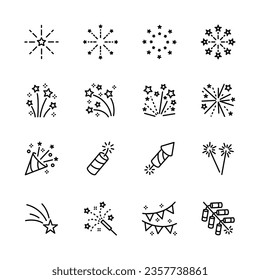 firework icons set. for party , ney year,  festive,. isolated on white . vector illustration