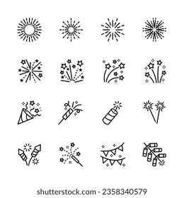 firework icons set. for party , ney year,  festive,. isolated on white . vector illustration