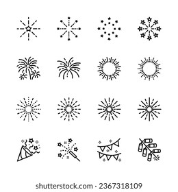Firework-Symbole gesetzt. für Feier, Geschäftsjahr, Feste, einzeln auf Weiß. Vektorgrafik