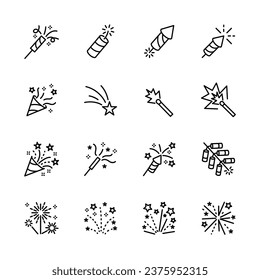 iconos de fuegos artificiales configurados. para fiesta , año de la ney, festivo, aislado en blanco. ilustración vectorial