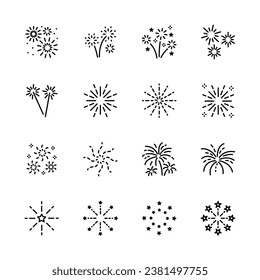 iconos de fuegos artificiales configurados. para fiesta , año de la ney, festivo, aislado en blanco. ilustración vectorial
