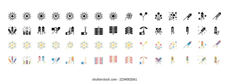 Iconos de fuegos artificiales Ilustración, celebración, brillo, fiesta, Feliz Año Nuevo