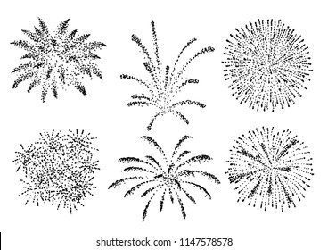 Firework illustration, drawing, engraving, ink, line art, vector