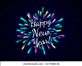 Firework with inscription  Happy New Year. Vector illustration