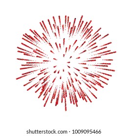 Firework isolated. Beautiful red salute on white background. Bright firework decoration for Christmas card, Happy New Year celebration, anniversary, festival Vector illustration