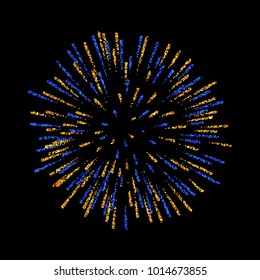 Firework isolated. Beautiful salute on black background. Bright firework decoration for Christmas card, Happy New Year celebration, anniversary, festival Vector illustration