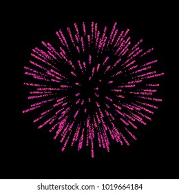 Firework isolated. Beautiful salute on black background. Bright firework decoration for Christmas card, Happy New Year celebration, anniversary, festival Vector illustration