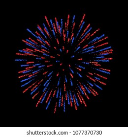 Firework isolated. Beautiful salute on black background. Bright firework decoration for Christmas card, Happy New Year celebration, anniversary, festival Vector illustration